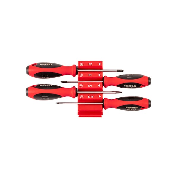 Tekton Phillips and Slotted Screwdriver Set w/Red Modular Organizers-4in Shanks, 4pc (#1-#2, 3/16-1/4 in.) DWZ90112 - main