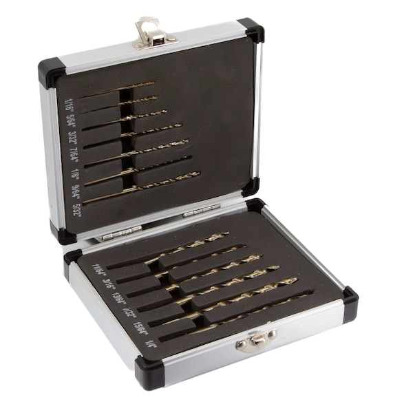 Drill America 13 Piece Stepped Point Cobalt Drill Bit Set in Aluminum Case 1/16in. - 1/4in. x 1/64in. GSC13J-PC - main