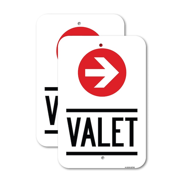 Signmission Valet Right Arrow 2, 12'' X 18'' 2 Signs, Heavy Gauge Aluminum, 2PK A-1218-2PACK-22743 - main