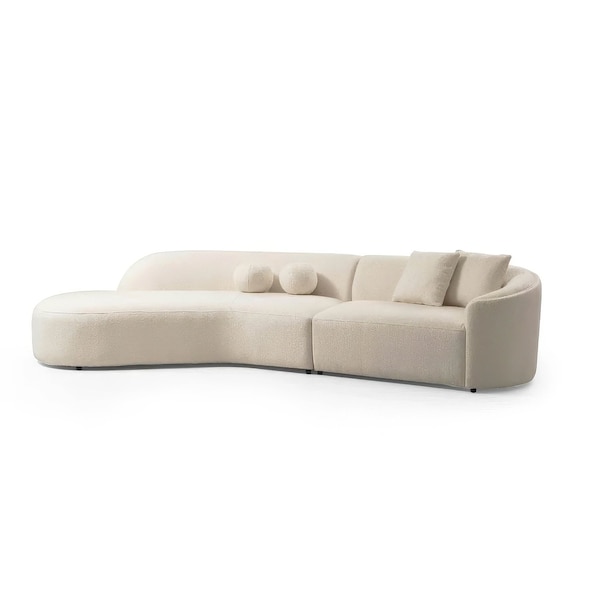 Homeroots Ivory Boucle Modular Curved Two Piece Sofa and Chaise Sectional With Toss Pillows 643971 - main