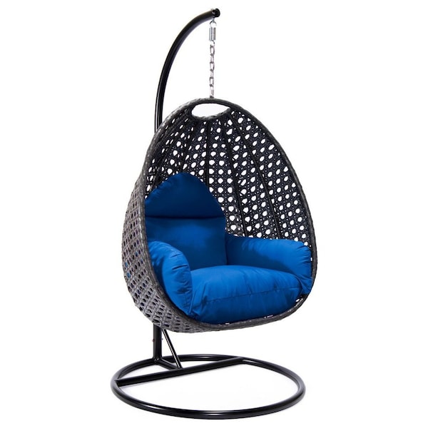 Leisuremod Charcoal Wicker Hanging Egg Swing Chair with Blue Cushions ESCCH-40BU - main
