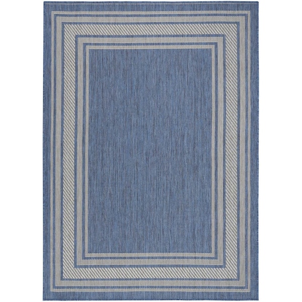 Homeroots 4' X 6' Denim Blue And Ivory Geometric Indoor Outdoor Area Rug 572617 - main