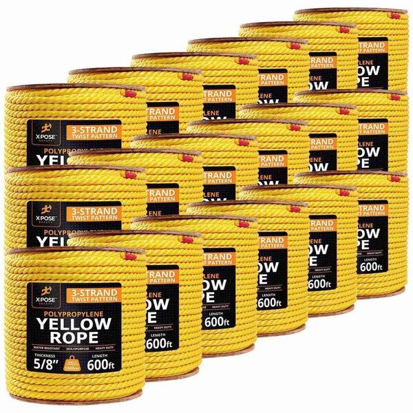 Xpose Safety 5/8in x 600 ft Twisted Polypropylene Rope, Yellow, 18PK YPR58-600-18-X - main