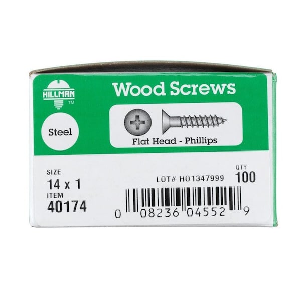 Hillman No. 14 X 1 in. L Phillips Zinc-Plated Coarse Wood Screws, 100PK 40174 - main