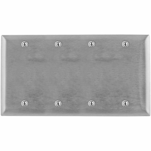 Hubbell Wiring Device-Kellems Blank Wall Plates, Number of Gangs: 4 Stainless Steel, Brushed Finish SS43 - main