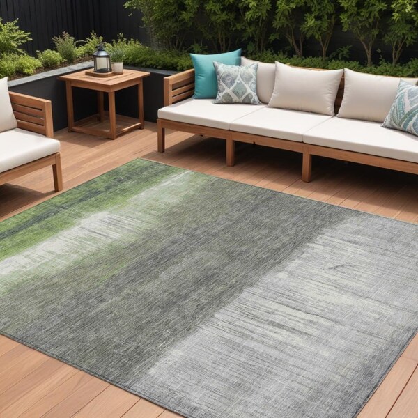 Homeroots 9' X 12' Fern Green And Gray Abstract Washable Indoor Outdoor Area Rug 632051 - main