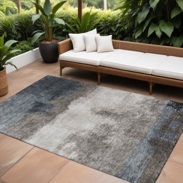Homeroots 10' X 14' Gray Black And Brown Abstract Washable Indoor Outdoor Area Rug 603028 - main