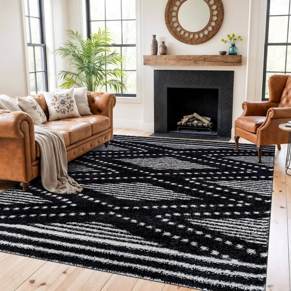 World Rug Gallery Geometric Shag Area Rug 7 ft 10 in x 10 ft Anthracite WR117ANTHRACITE8X10 - main