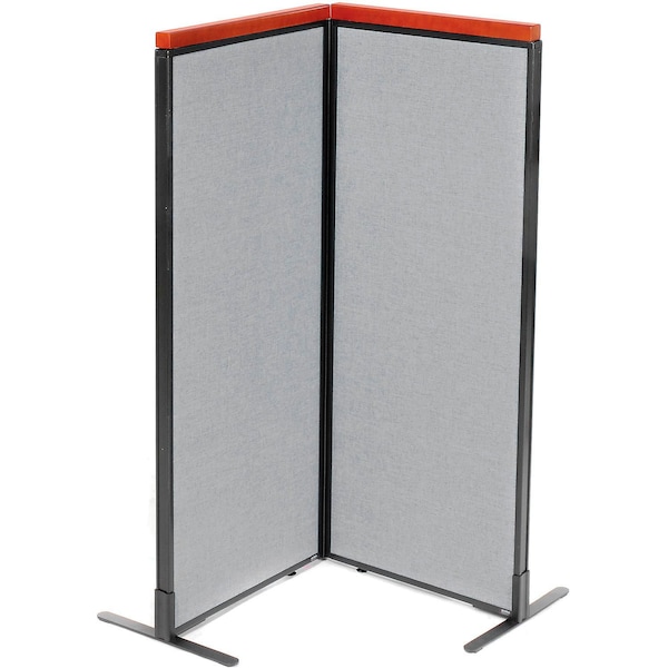 Global Industrial Interion Deluxe Freestanding 2-Panel Corner Room Divider, 24-1/4"W x 61-1/2"H Panels, Gray 695065GY - main