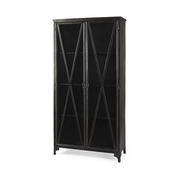 Homeroots 38in Black Glass and Metal Display Cabinet With Two Doors 611069 - main