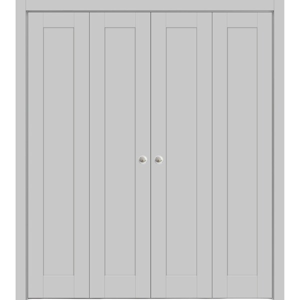 Sartodoors Sliding Closet Double Bi-fold Doors Grey Solid Core Modern Interior QUADRO4111DBF-GRE-96 x 84 (4* 24x84) - main