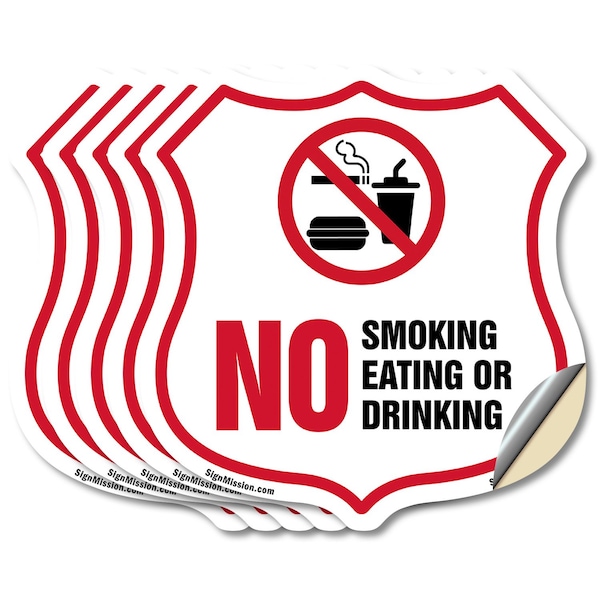 Signmission No Smoking Shield Sign No Smoking Eating, 6 inch X 6 inch, Vinyl Decal, 5PK SHI-D-5PACK-6-400 - main
