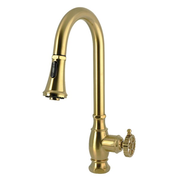 Kingston Brass Single-Handle Pull-Down Kitchen Faucet, Brushed Brass LS8693CG - main