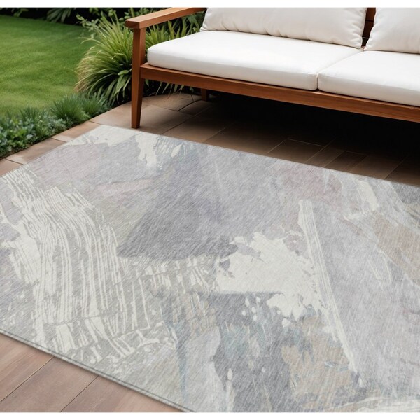 Homeroots 8' X 10' Ivory And Gray Abstract Washable Indoor Outdoor Area Rug 611231 - main