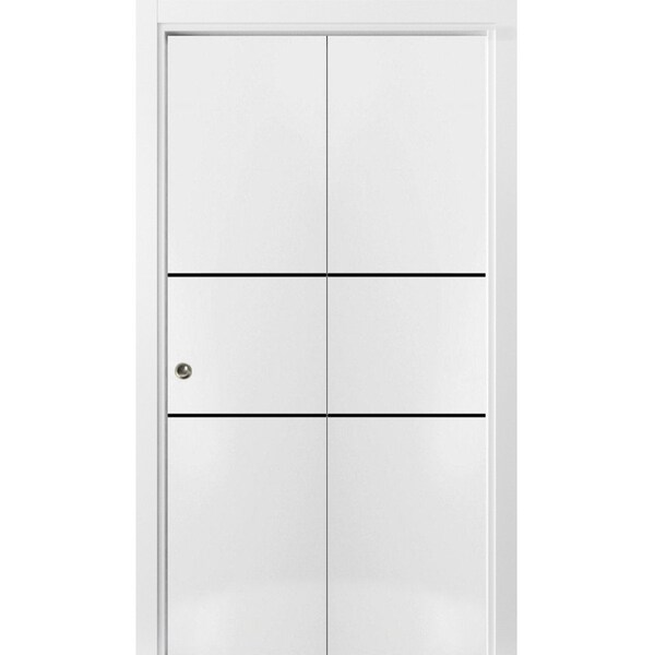 Sartodoors Sliding Closet Bi-fold Doors, Planum 0014 White Silk and Aluminum Strips, Sturdy Tracks Moldings Tr PLANUM0014BF-WS-72 x 96 (2* 36x96) - main