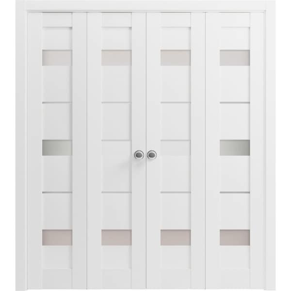 Sartodoors Sliding Closet Double Bi-fold Doors White Solid Core Modern Interior QUADRO4055DBF-WS-96 x 96 (4* 24x96) - main