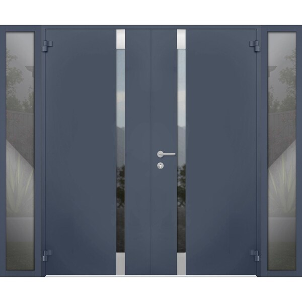 Vdomdoors Steel Double Doors Cynex 6777 Grey 2 Sidelight Exterior Windows Stainless Inserts Single Modern Pai CYNEX6777DEXD-GRE-LH-O-W12+72+12 x H80 - main