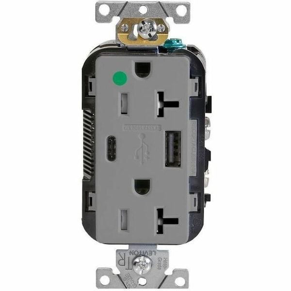 Leviton USB Receptacle, 20 A, 1/2 hp, Gray T5833-HGG - main