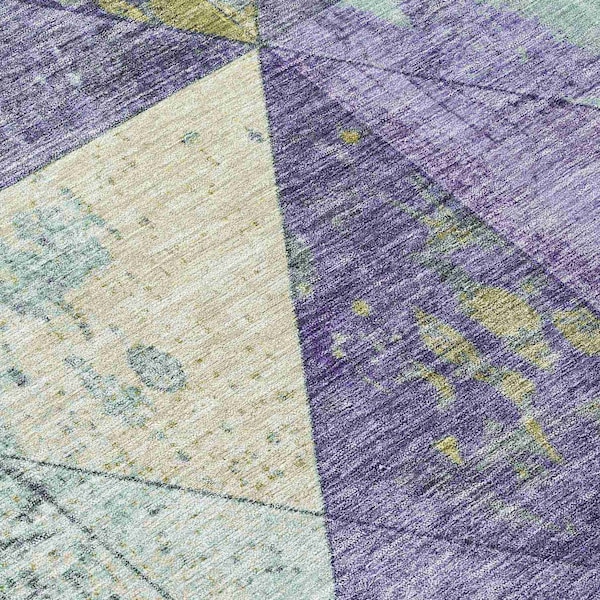 Homeroots 8' X 10' Eggplant And Gold Geometric Washable Indoor Outdoor Area Rug 618712 - main