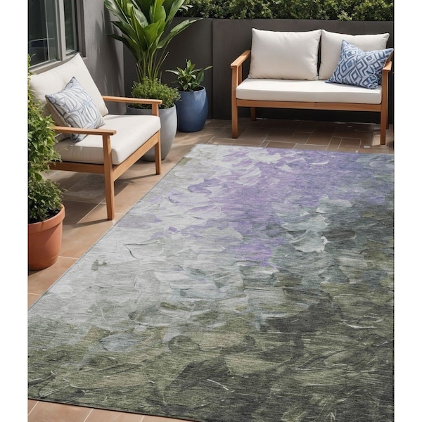 Homeroots 5' X 8' Lavender Olive Green And Silver Abstract Washable Indoor Outdoor Area Rug 617360 - main