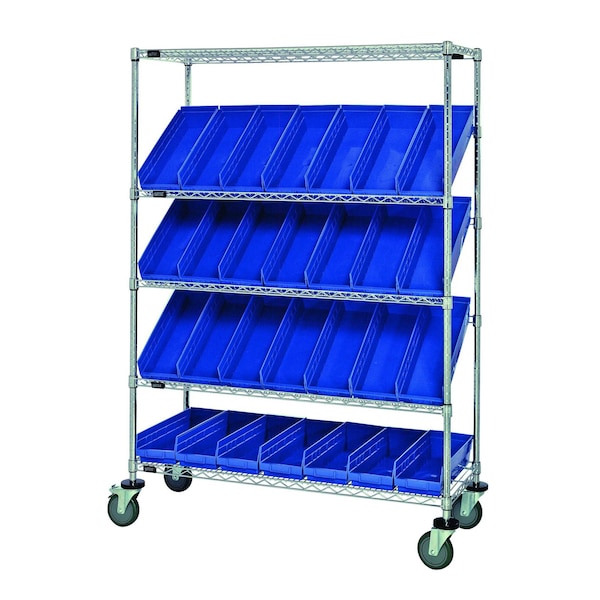 Quantum Storage Systems WIRE CART SLANT SHELVES W/ 28 BINS WRCSL5-63-2448-106BL - main