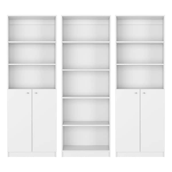 Homeroots Set of Three White Wood Five Tier Modular Bookcase with Four Doors, 3PK 546620 - main
