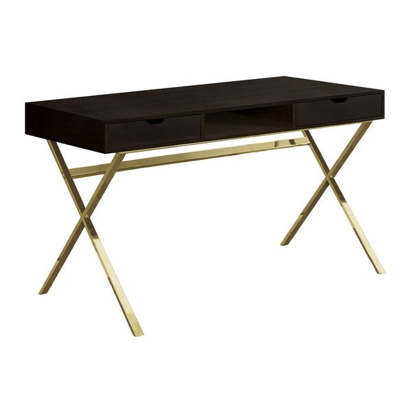 Homeroots 47" Dark Brown and Gold Computer Desk With Two Drawers 355775 - main