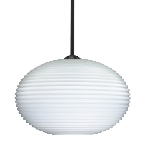 Besa Lighting Besa Pape 12 Pendant, Opal Ribbed, Black Finish, 1x 9W LED 1TT-491307-LED-BK - main