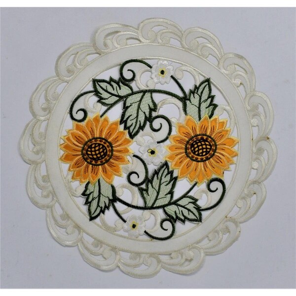 Sinobrite 24 in. Sunflower on Cream Fabric Doily H8710-024 - main