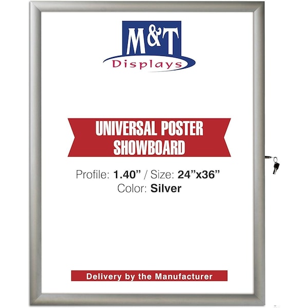 M&T Displays 24x36 Inch Enclosed Lockable Poster Showboard, Silver Aluminum Outdoor Noticeboard USBNU00024X2990 - main