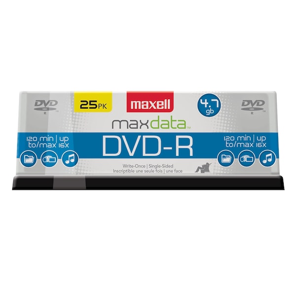 Maxell DVD-R 16X DVD-R WRITE ONCE 4.7GB UP TO 120 MIN RECORDING 25PK SPINDLE, 25PK 638010 - main