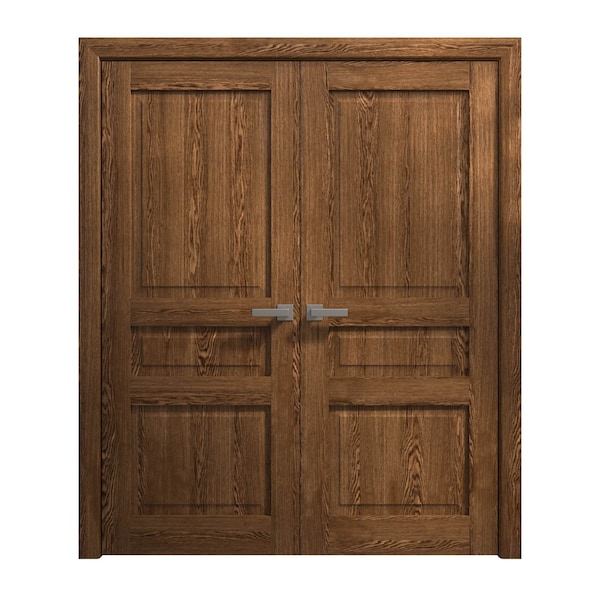 Sartodoors Interior Solid French Double Doors 60 x 96 inches, Ego 5012 Cognac Oak Veneer, Wood Interior Solid EGO5012DD-DKO-6096 - main