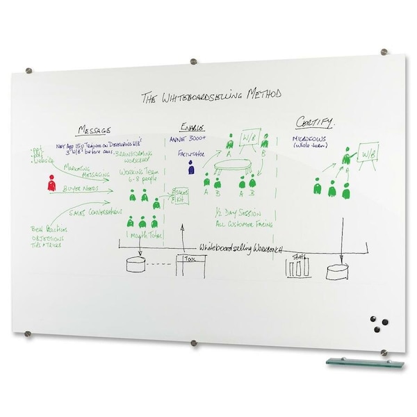 Mooreco Dry Erase Board, Glass, 48 in, 96 in, No Frame Frame, White, Gloss 83846 - main