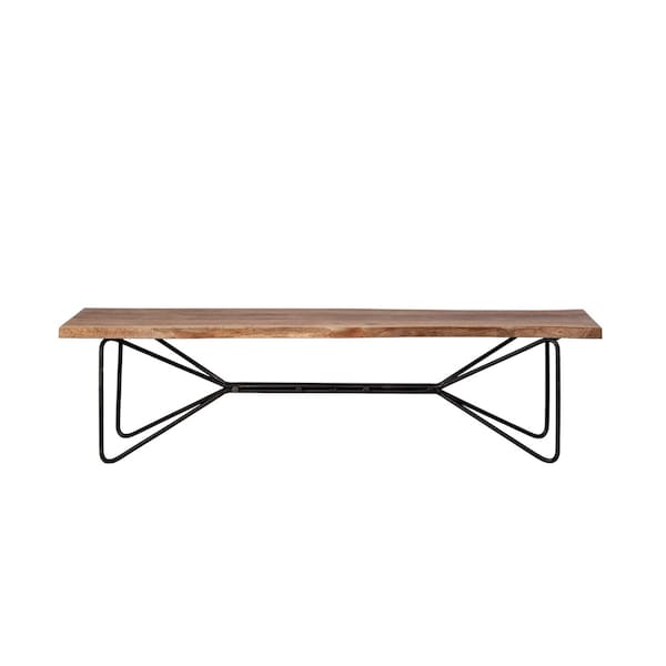 Homeroots 66in Brown and Black Distressed Live Edge Solid Wood Dining Bench 376183 - main