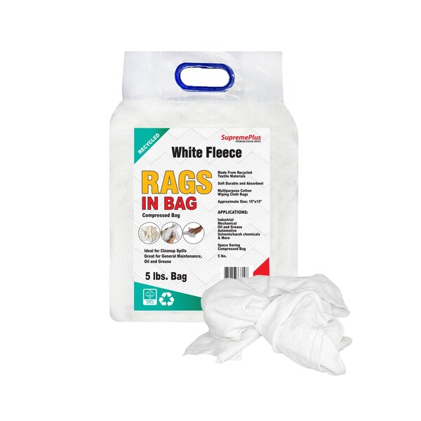 Supremeplus Recycled White Sweatshirt Cleaning Rags 5 lbs. Bag SP-6298 - main