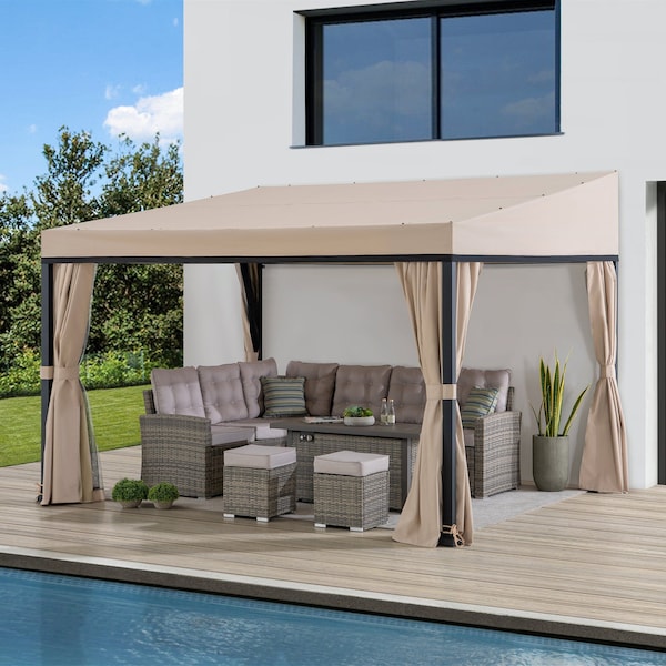 Sunjoy 10' x 12' Wall Mounted Gazebo with Weather Resistant Fabric Roof, Black Aluminum and Metal Frame A101001560 - main