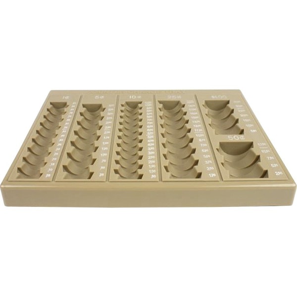 Controltek 6-Denomination Self Counting Loose Coin Tray, 6 Coin Compartment(s), Tan, Plastic 500023 - main