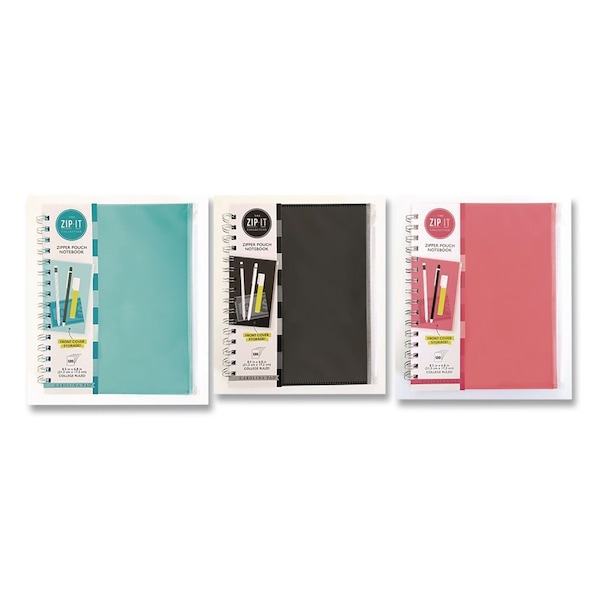 Carolina Pad Zip-It Ideal Notebook, 1-Subject, Medium/College Rule, Random Cover Colors, (120) 8.5 x 6.8 Sheets 55025 - main