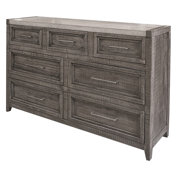 Homeroots 62" Gray Solid Wood Seven Drawer Triple Dresser 524546 - main