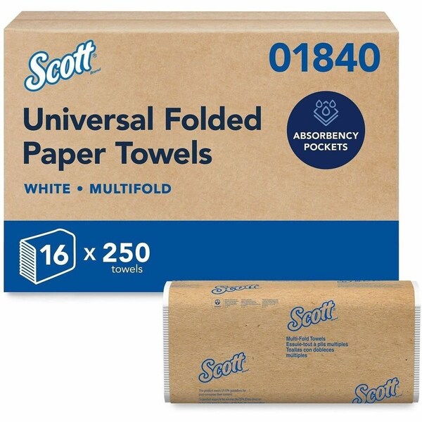 Scott Multifold Paper Towels, 9.2" x 9.4" sheets, White, Compact Case (250 Sheets/Pack), 16PK 01840 - main