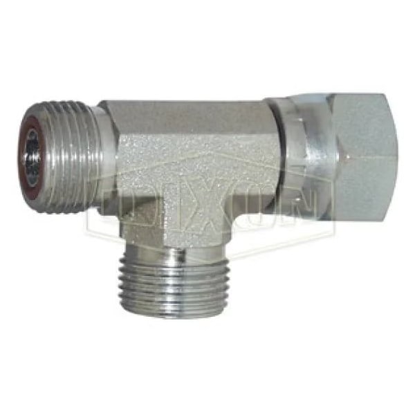 Dixon Run Tee, 1-7/16-12 Nominal, Male Flat Face x Female Flat Face Swivel x Male Flat Face, Steel, Domest FS6602-16 - main