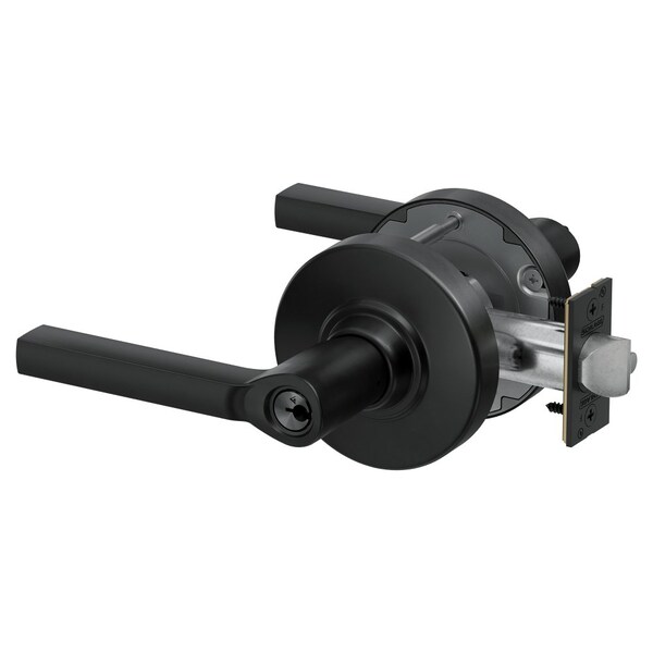 Schlage Grade 1 Entrance Cylindrical Lock, Conventional Cylinder, Latitude Lever with Rose, Matte Black PC53P LAT 622 - main