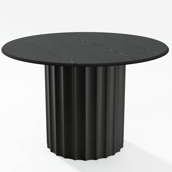 Homeroots 46" Black Solid Wood Pedestal Base Round Top Dining Table 721077 - main