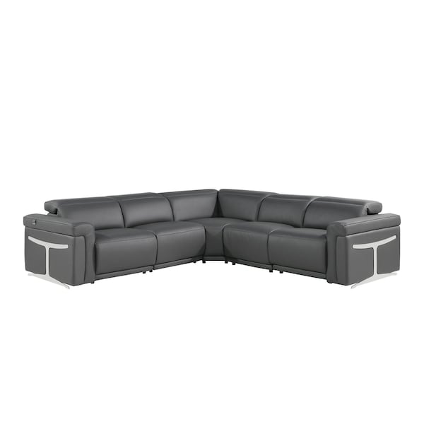 Homeroots Gray Italian Leather Modular L Shaped Five Piece Corner Sectional 534864 - main