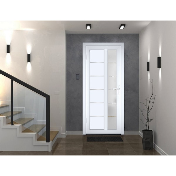 Vdomdoors Front Exterior Prehung FiberGlass Door Frosted Glass / Manux 8088 White Silk / Office Commercial an MANUX8088EXD-WS-W30 x H80-RH - main