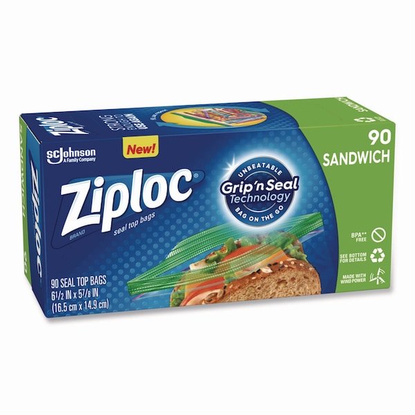 Ziploc Resealable Sandwich Bags, 6.5in x 5.88in, Clear, 90PK 366151 - main