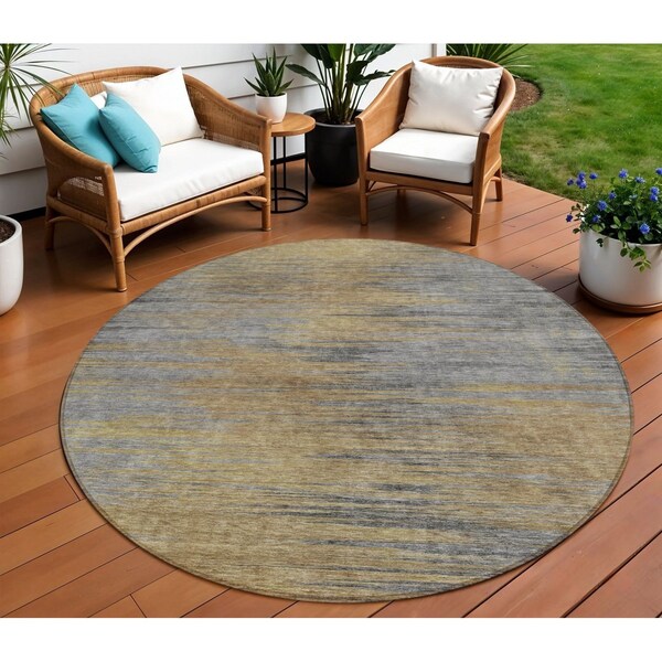 Homeroots 8' Brown Gold And Taupe Round Abstract Washable Indoor Outdoor Area Rug 587202 - main