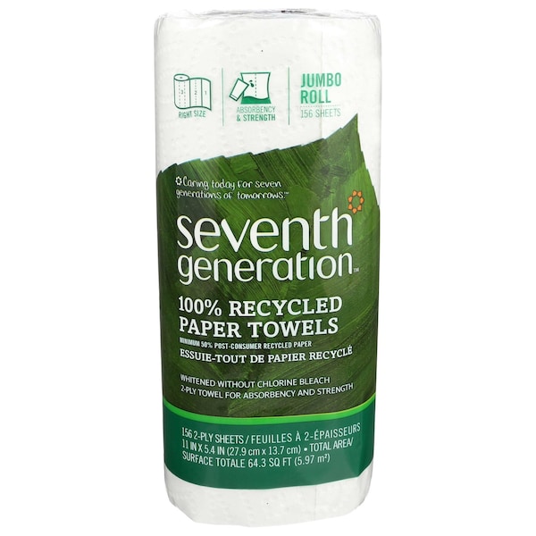 Seventh Generation Recycled White Paper Towels, 156 sheets per roll, 24PK 13722 - main