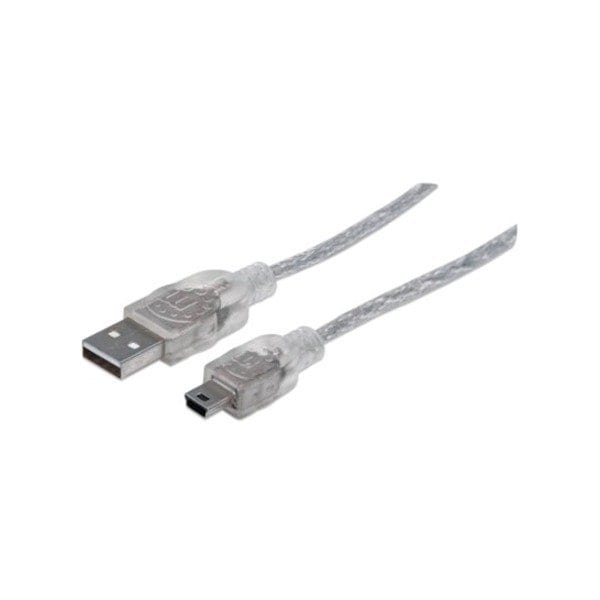 Manhattan Hi-Speed USB 2.0 A Male to Mini-B Male Device Cable, 6', Translucent Silver 333412 - main
