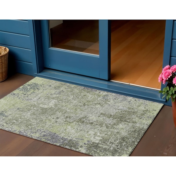 Homeroots 3' X 5' Green And Gray Abstract Washable Indoor Outdoor Area Rug 605548 - main